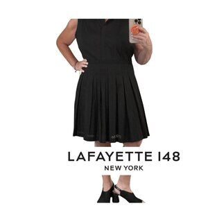 Lafayette 148 Black Sleeveless Laser Cut Skirted Dress Size 14 petite